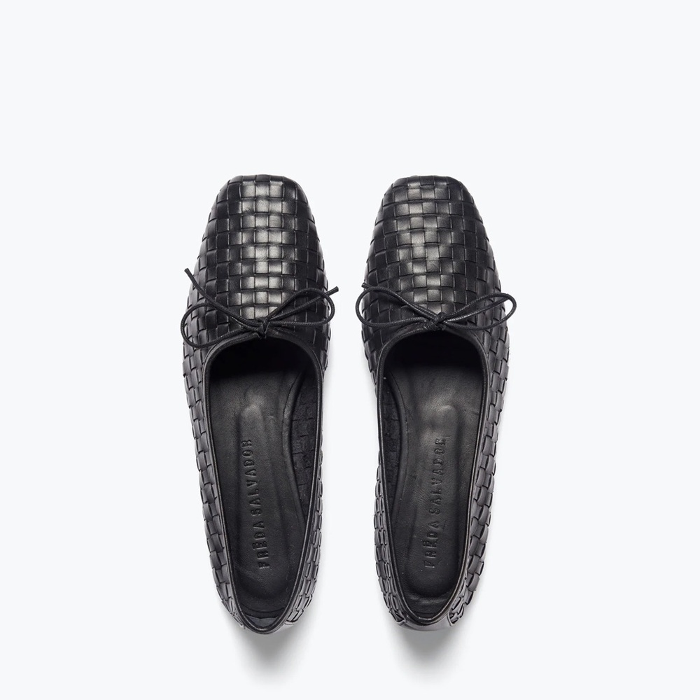Freda Salvador Jada Square Toe Ballet Flat Black Woven Leather 8